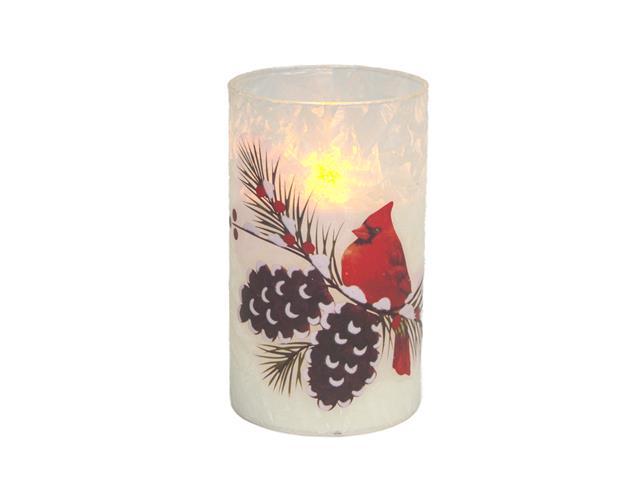 5" LED GLASS WAX CANDLE (CARDINAL AND PINECONE)